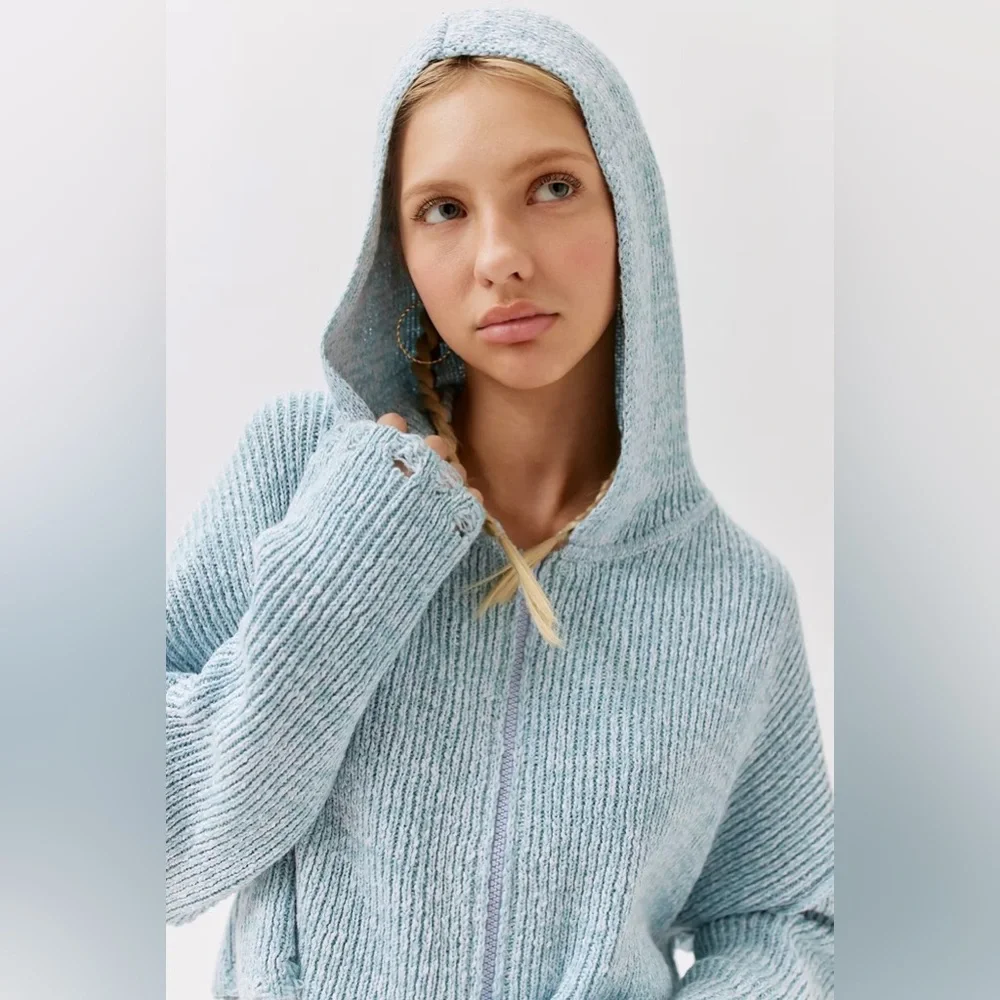 Urban Outfitters Rhode Distressed Hooded Zip-Up Cardigan - Picture 4 of 7